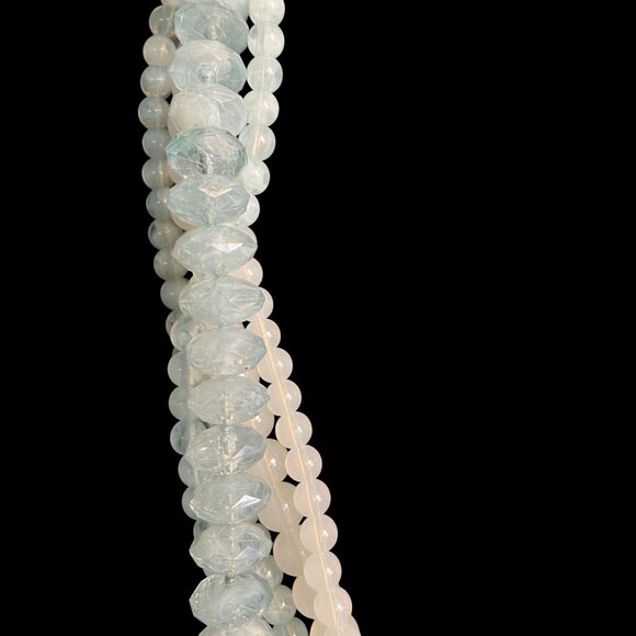 Layered Blue White Plastic Bead Necklace Multi Strand Retro Boho Statement Piece - Picture 5 of 6